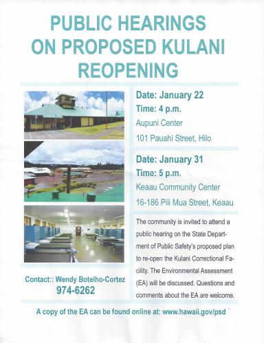 Public Hearings on Proposed Kulani Reopening